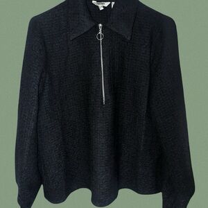 Elegant Black Zip-Up Wool Blend Sweatshirt - Koton Size M